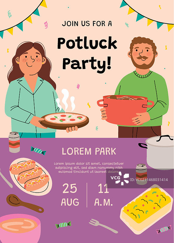 手绘聚餐邀请函设计图片素材