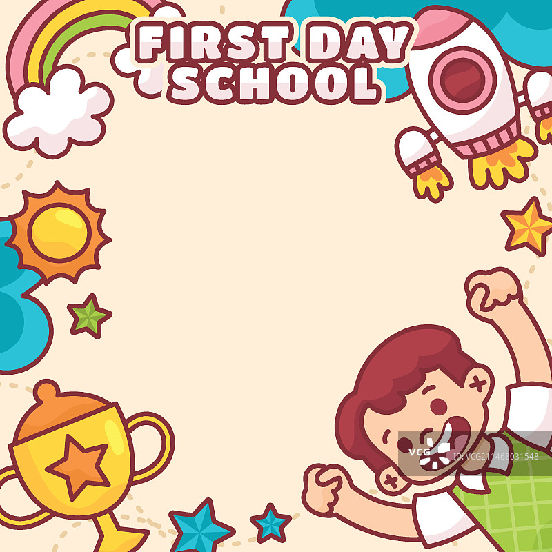 手绘开学第一天框架设计图片素材
