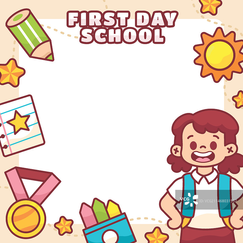 手绘开学第一天框架设计图片素材