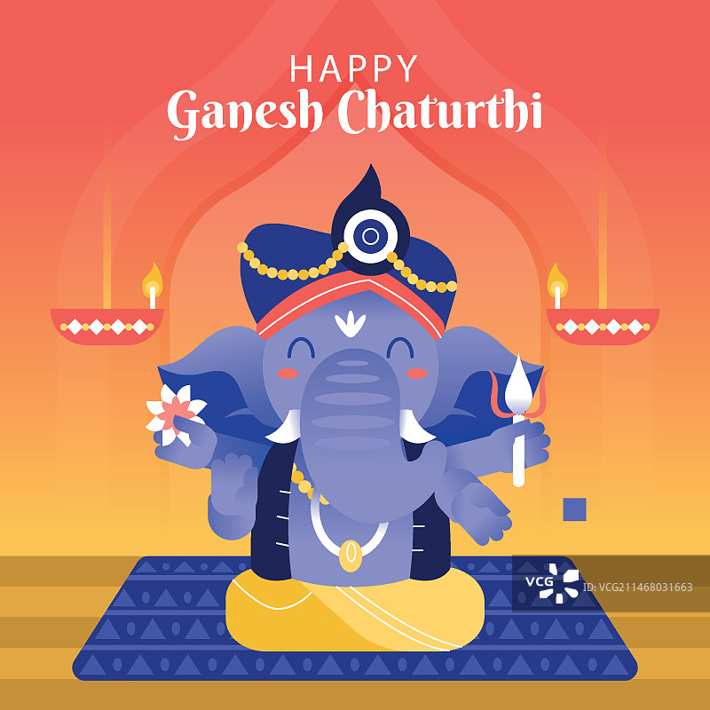 扁平风格象头神节图片素材