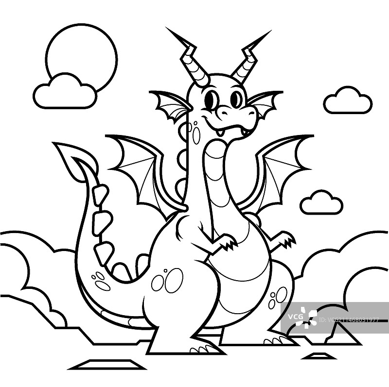 手绘龙轮廓插图图片素材