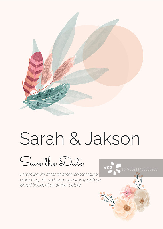 水彩波西米亚风婚礼海报图片素材