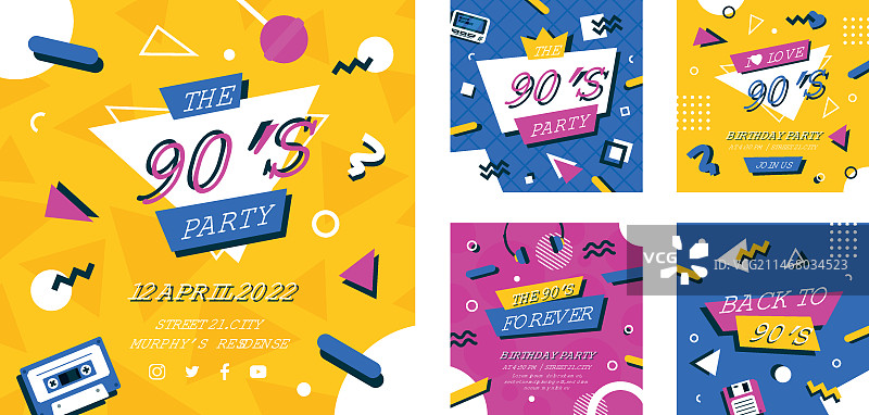 手绘90年代生日Instagram帖子图片素材