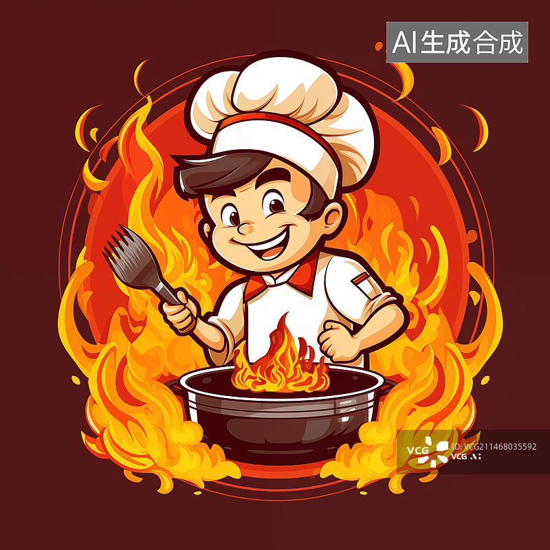 【AI数字艺术】卡通中国厨师形象的logo图片素材
