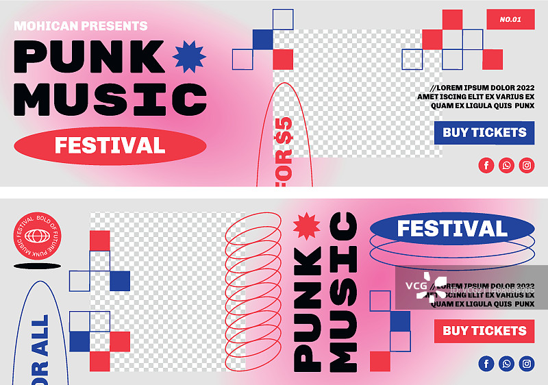 扁平风格90年代音乐节横幅图片素材