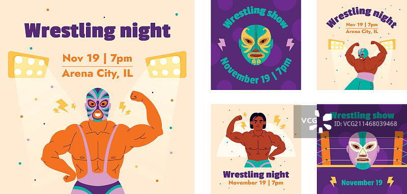 扁平摔跤Instagram帖子合集图片素材