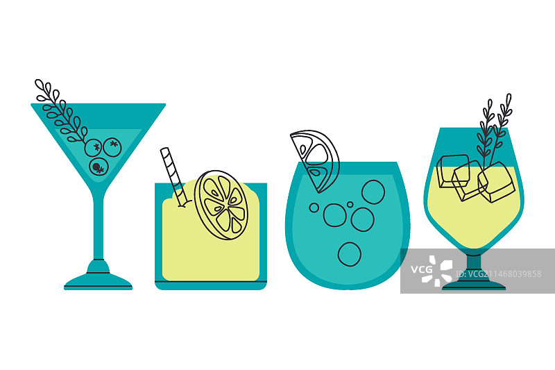 鸡尾酒系列手绘图片素材