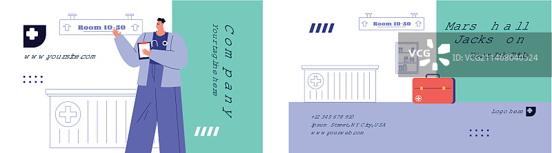 手绘医院横版名片图片素材