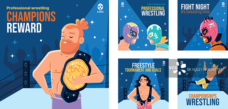 手绘摔跤比赛Instagram帖子图片素材