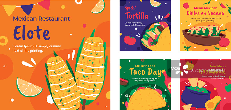 手绘墨西哥餐厅Instagram帖子图片素材