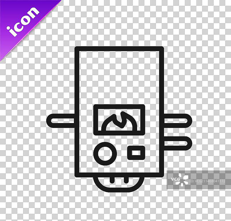 带有燃烧火焰图标的黑色线条燃气锅炉图片素材