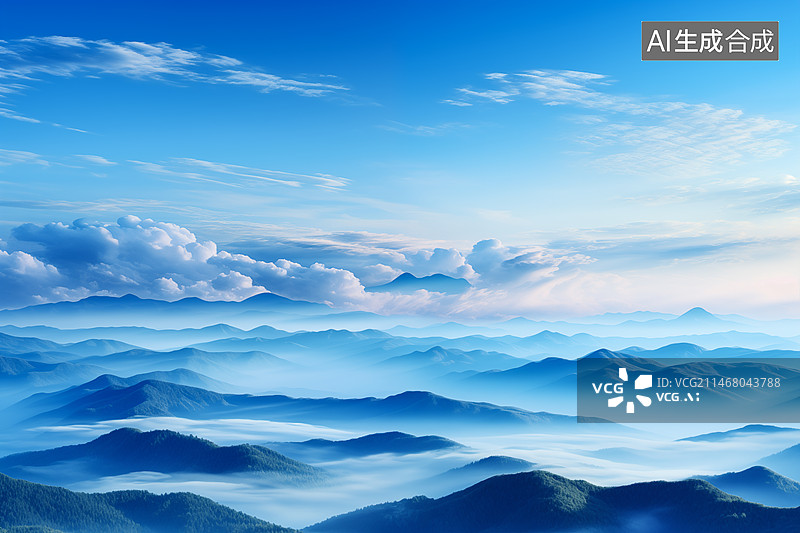 【AI数字艺术】群山中的云海图片素材