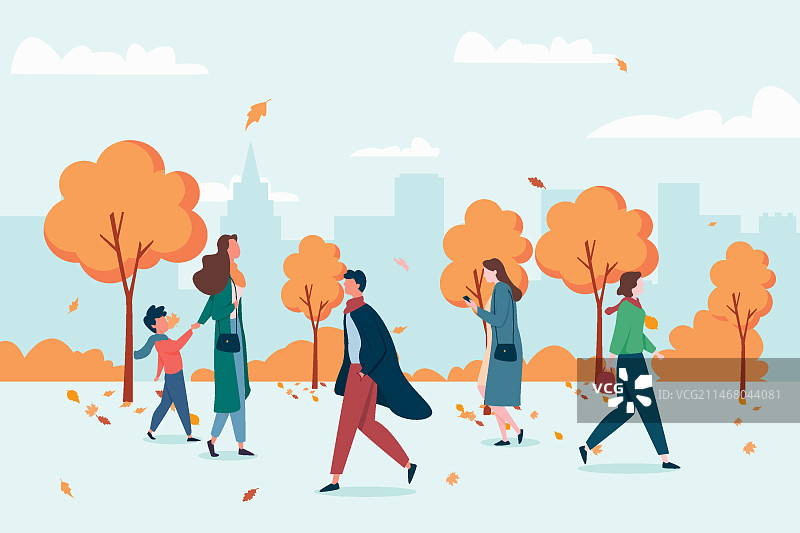 秋季的行人图片素材