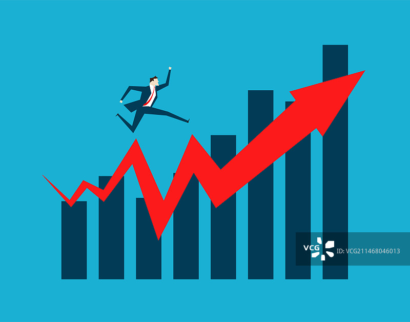 在上升的箭头上跳跃的商务人士图片素材