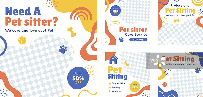 扁平风格宠物看护Instagram帖子合集图片素材