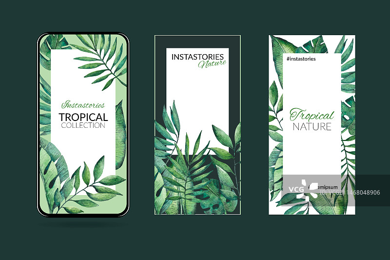 具有异国情调的树叶的热带自然风Instagram故事图片素材
