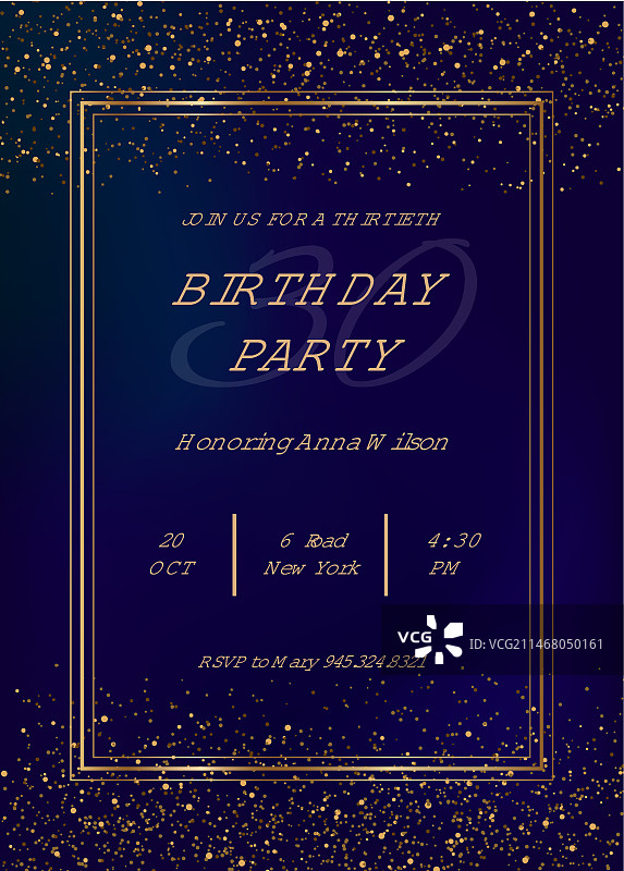 金色闪光黑色生日邀请函模板图片素材