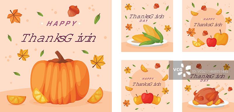 手绘感恩节Instagram帖子合集图片素材