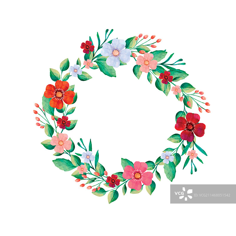 水彩圆形花卉边框图片素材