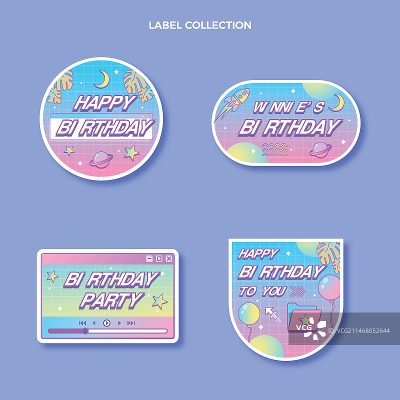 渐变复古蒸汽波生日标签图片素材