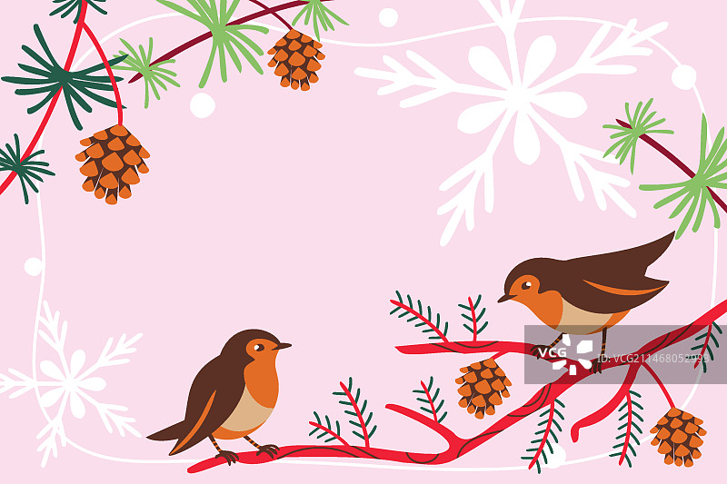 圣诞节设计：树枝和小鸟图片素材