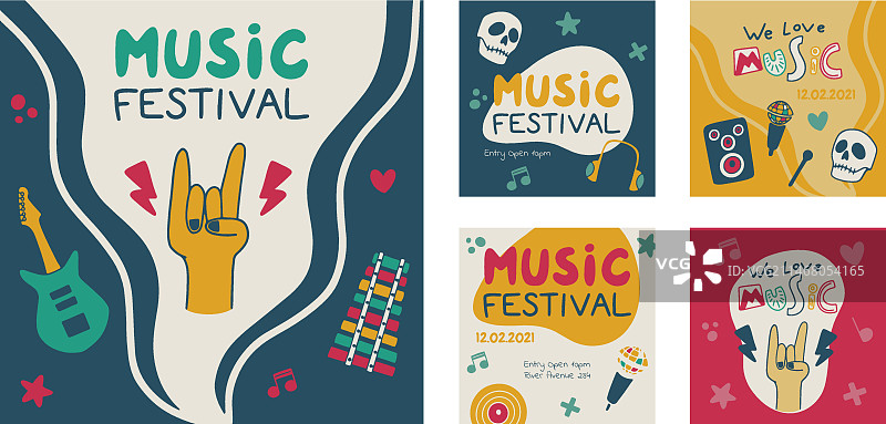 手绘彩色音乐节Instagram帖子图片素材