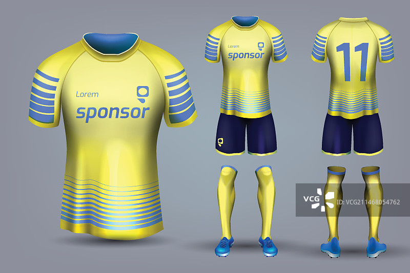 黄色和蓝色足球队服图片素材