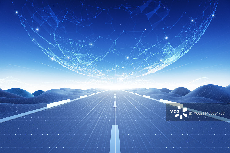 科技感道路与全球网络空间概念图片素材