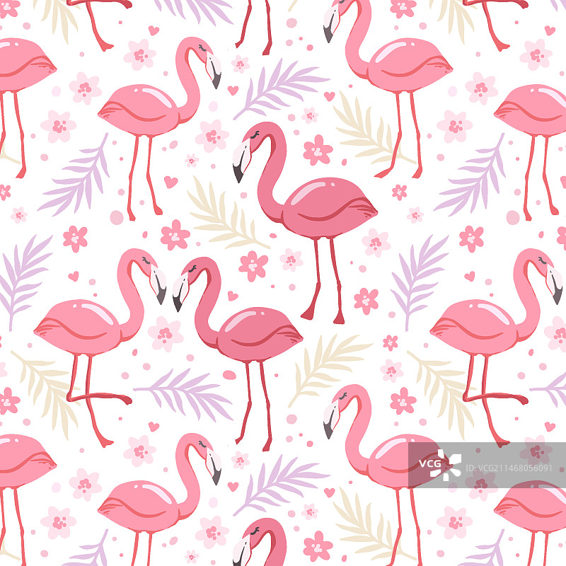 手绘火烈鸟树叶图案图片素材