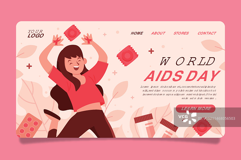 扁平风世界艾滋病日着陆页模板图片素材