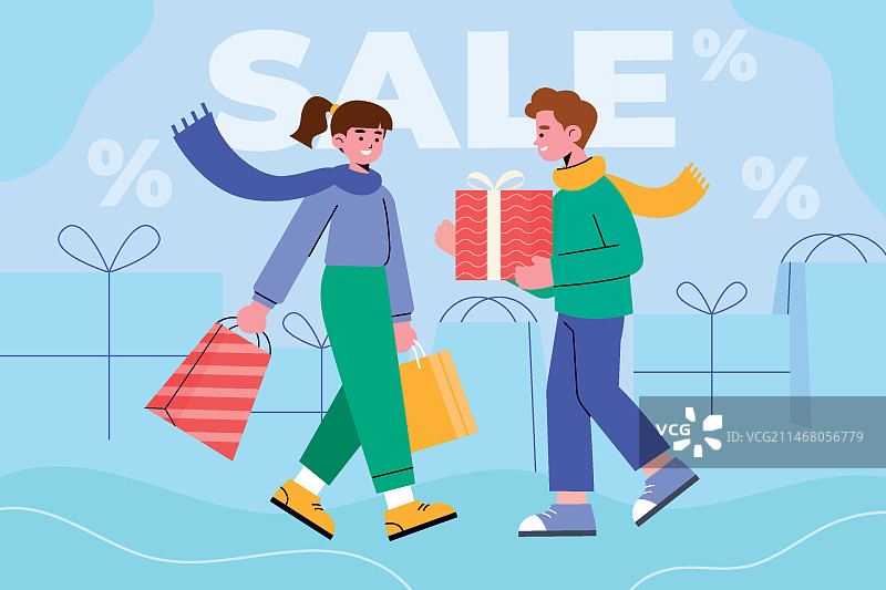 手绘扁平风格的节礼日促销插画图片素材