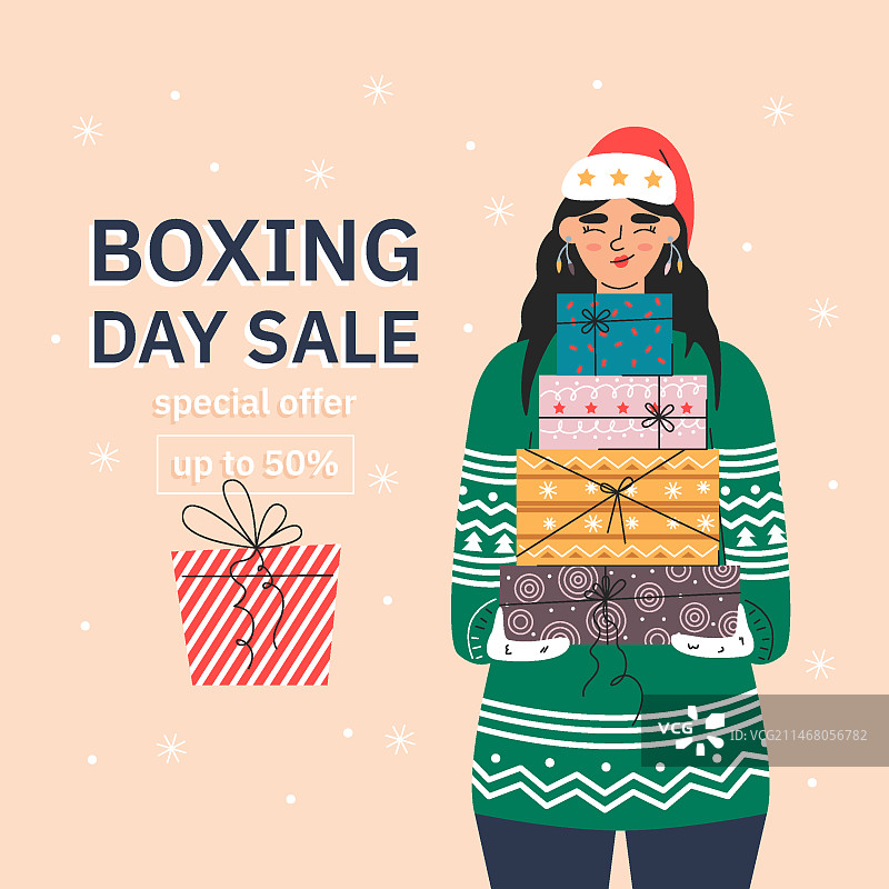 手绘扁平风格的节礼日促销插画图片素材