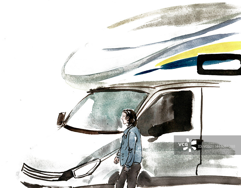 房车前的女子图片素材