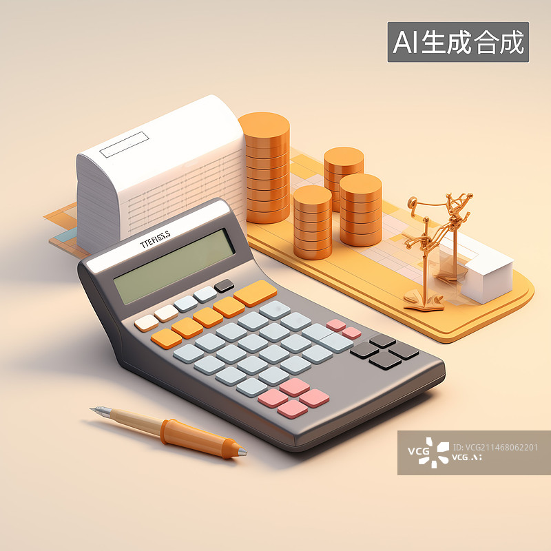 【AI数字艺术】商务人士在白色背景上使用计算器和笔记本电脑的高角度视图图片素材