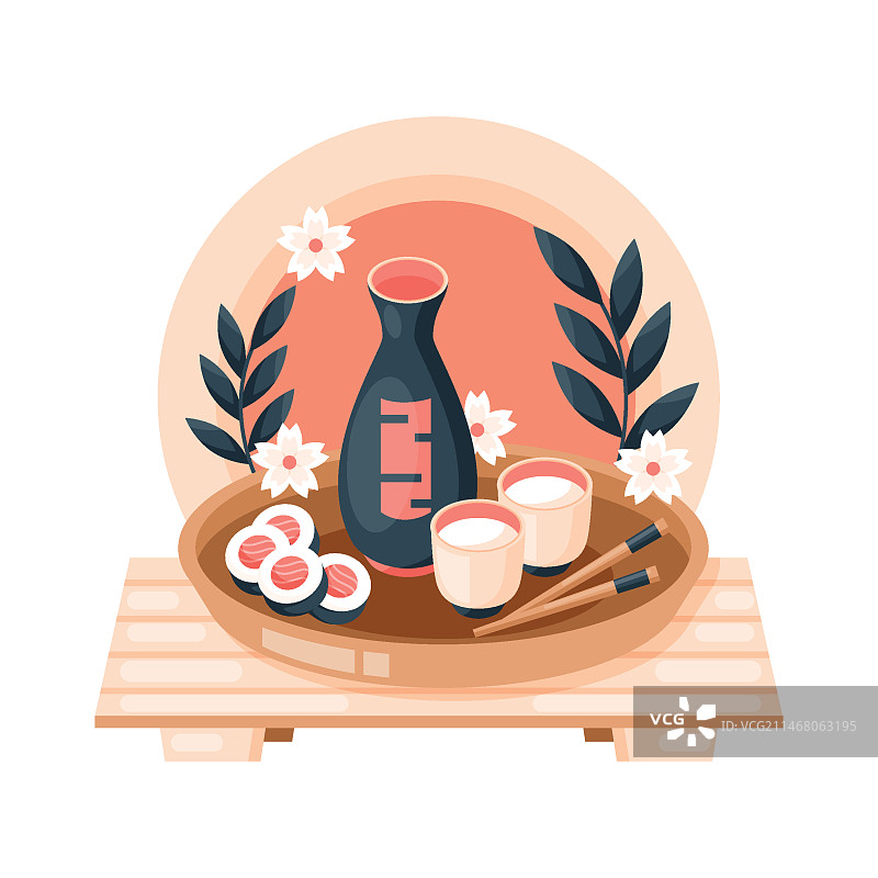 手绘清酒插画图片素材