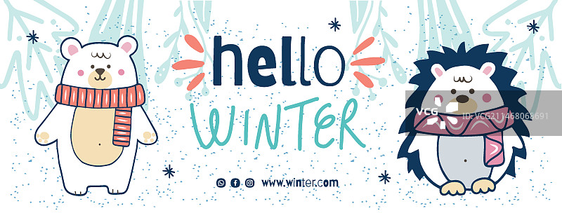 手绘冬季社交媒体封面模板图片素材