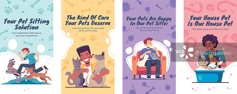 宠物陪伴服务扁平设计Instagram故事集图片素材