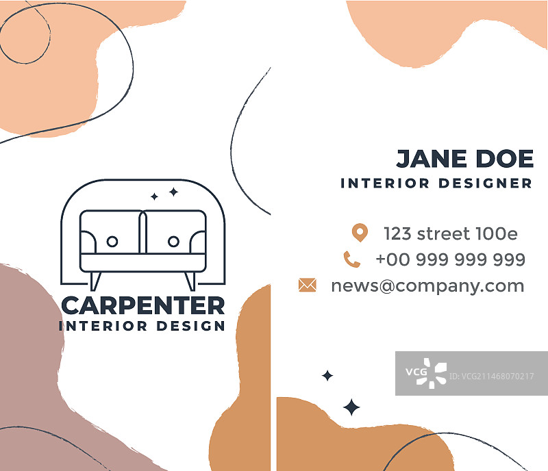 扁平风室内设计公司竖版名片模板图片素材
