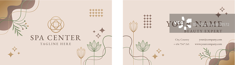 逼真的水疗和健康横向名片模板图片素材