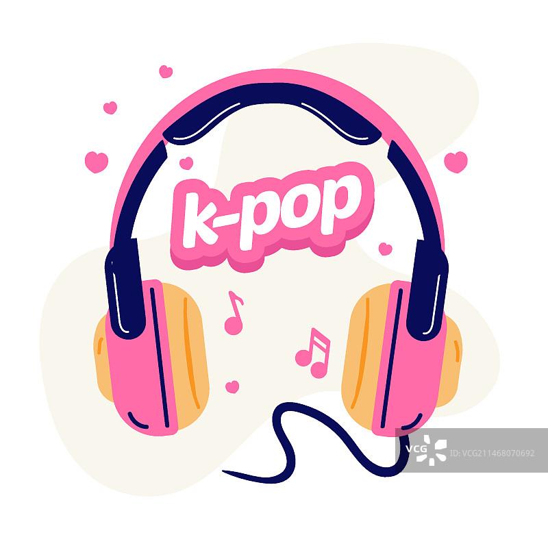 粉色耳机K-pop音乐概念插图图片素材