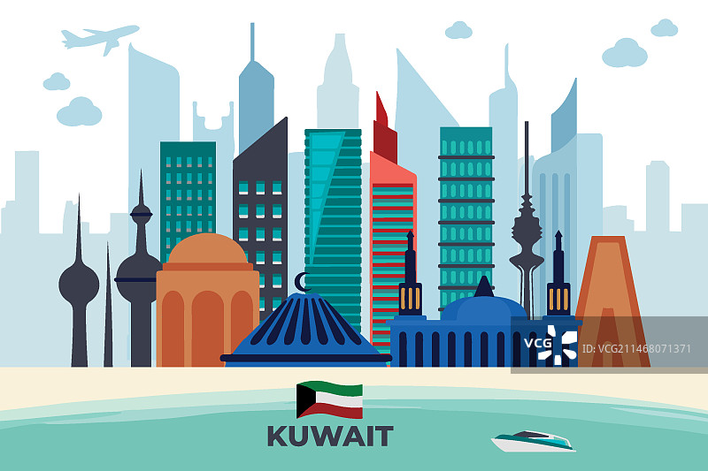 色彩鲜艳的科威特天际线图片素材