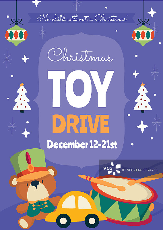 手绘扁平风格圣诞玩具捐赠活动竖版海报模板图片素材