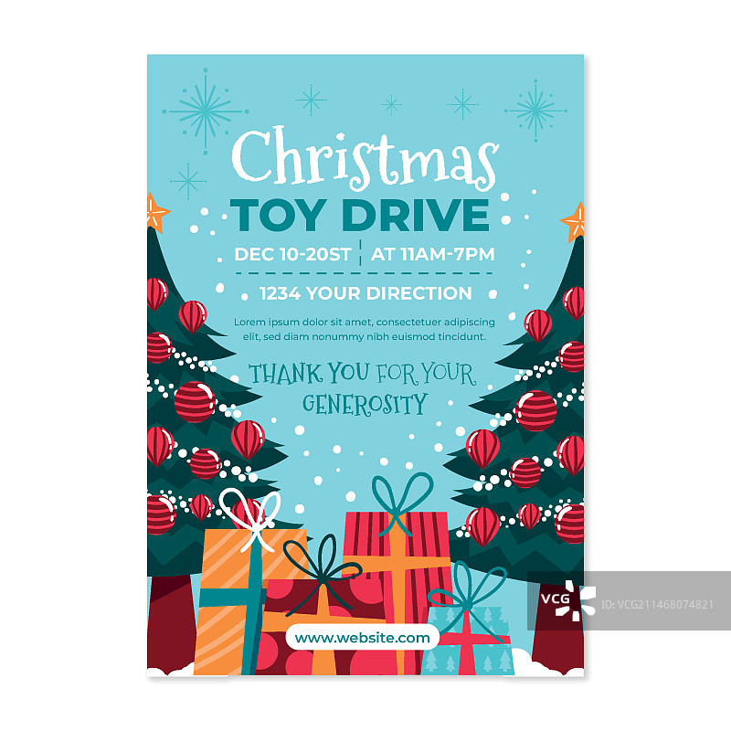 手绘扁平风格圣诞玩具捐赠活动竖版海报模板图片素材