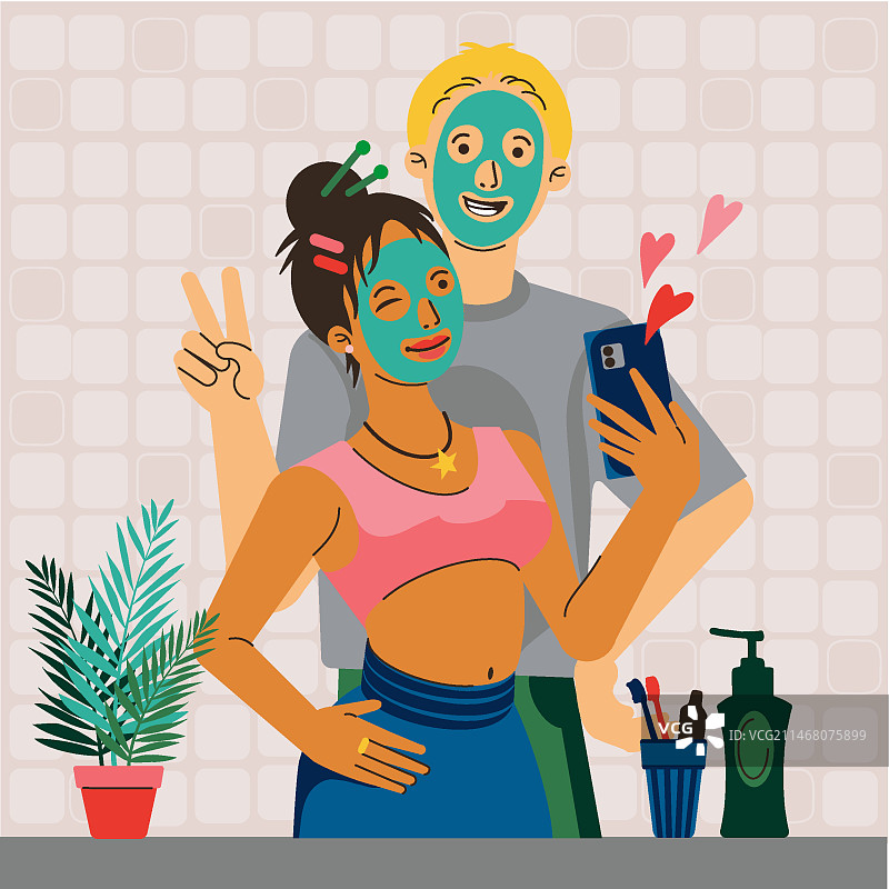 幸福的夫妇戴着口罩图片素材