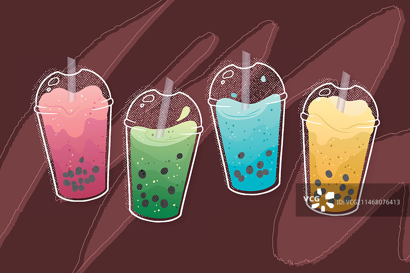 手绘珍珠奶茶口味图片素材