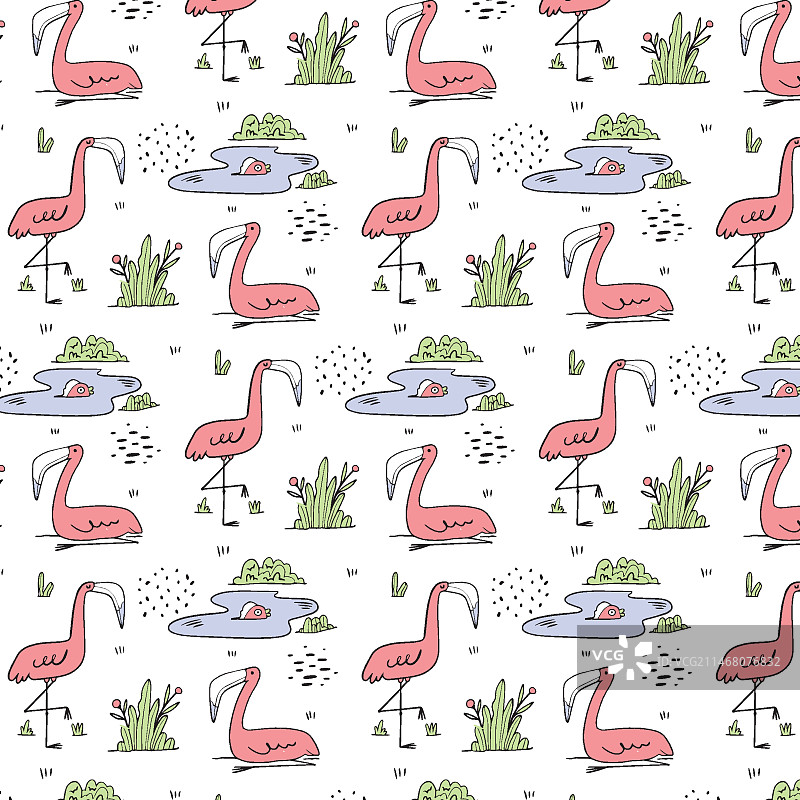 手绘火烈鸟图案图片素材