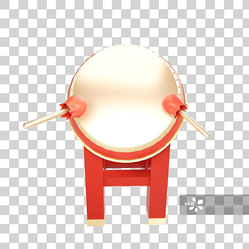 新年元素红色喜庆大鼓鼓槌3D元素图片素材