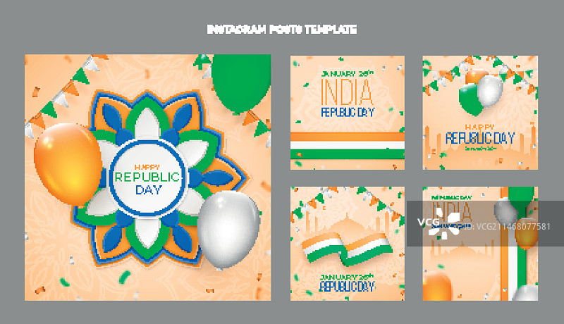 渐变共和国日Instagram帖子合集图片素材