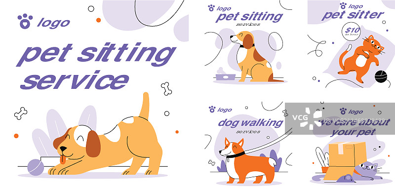 手绘可爱宠物Instagram帖子图片素材