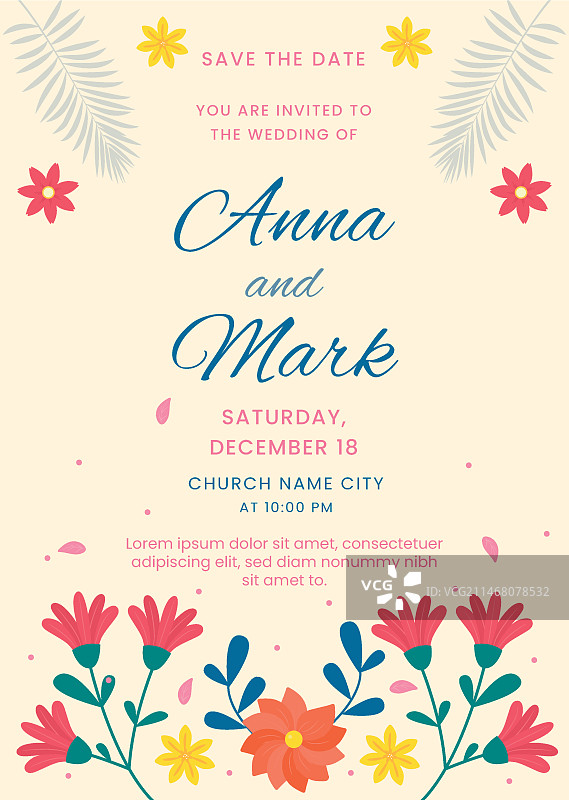 手绘婚礼竖版海报模板图片素材